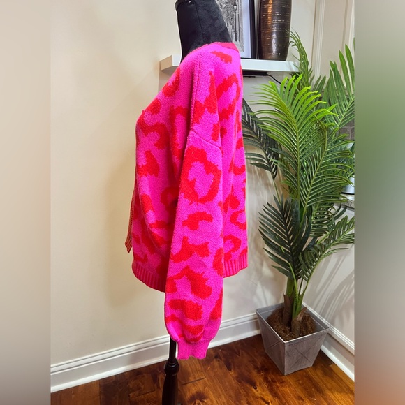 VICI Wild Heart Half and Half Leopard Red Pink Cardigan Medium - Picture 8 of 14